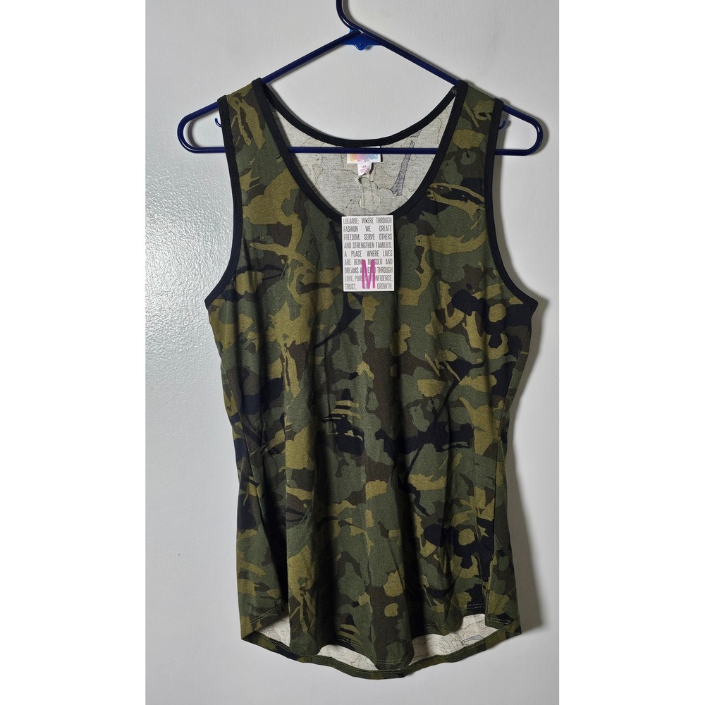 LuLaRoe Womens Camo Tank Top Green Camouflage Scoop Neck Sleeveless Size M NWT
